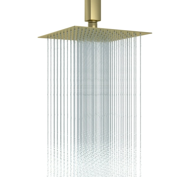 Logmey 8x8 Inch Stainless Steel Square Rainfall Shower Head, Adjustable Bathroom Gold Shower Head