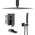 thumbnail image 1 of Logmey Bath Shower Faucet Set Tub Spout 16 Inch Ceiling Install Rainfall Shower Head with Handheld Shower System in Black, 1 of 9