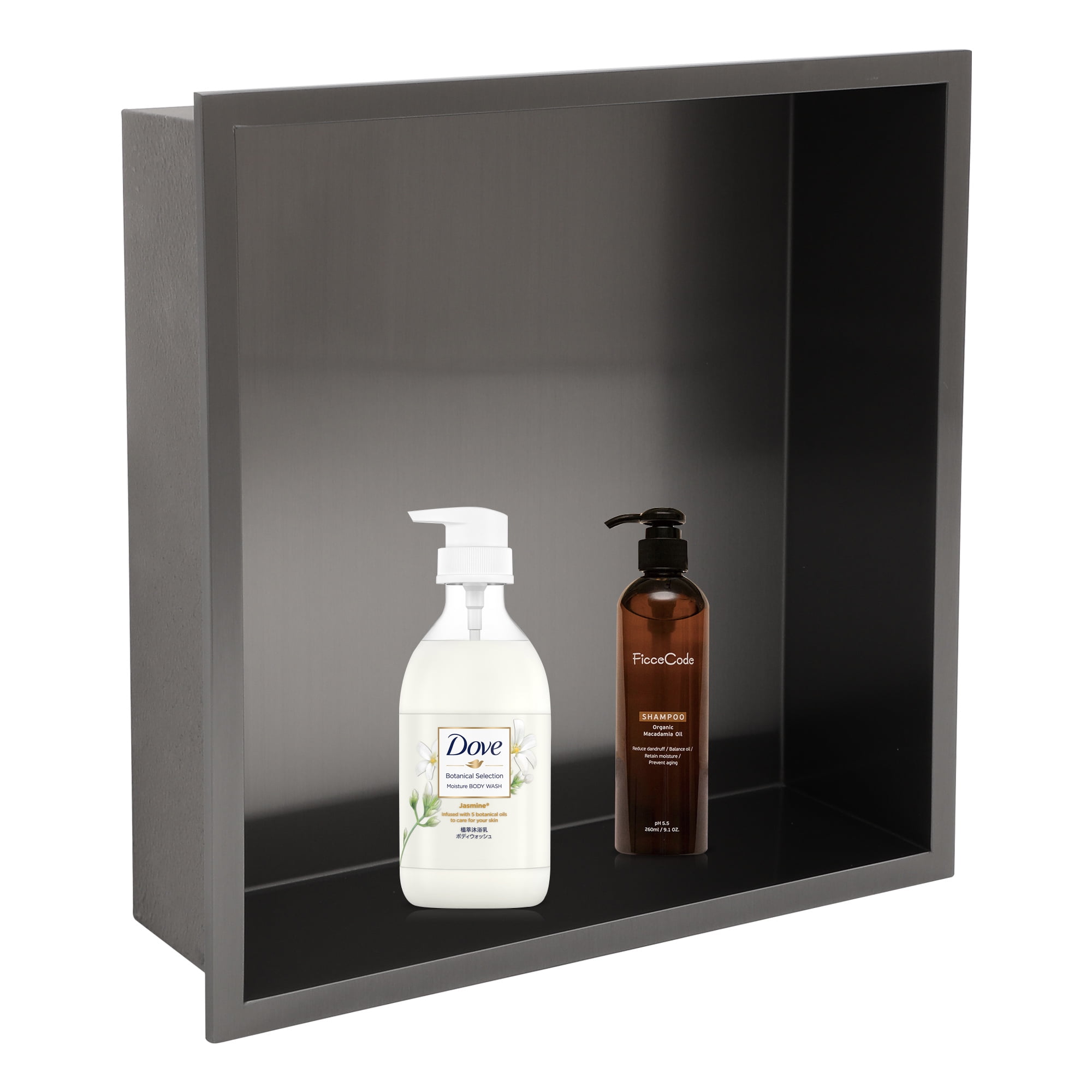 Logmey Bathroom Shower Niche 12"x12" Stainless Steel Bathroom Niche Single Shelf for Bathroom Storage,Matte Black