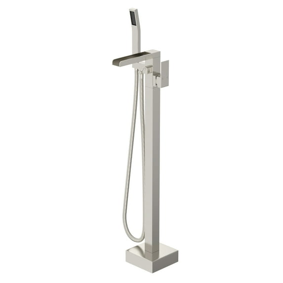 Logmey Brushed Nickel Freestanding Bathtub Faucet Floor Mounted Single Handle with Bathtub Spout and Handheld Shower