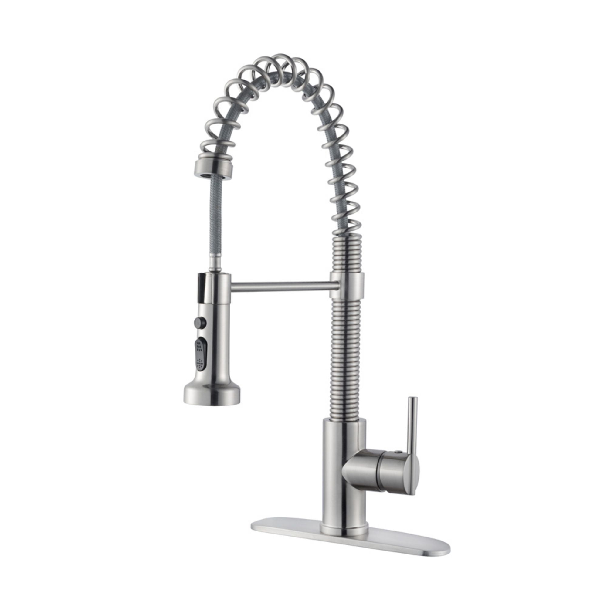 Logmey Kitchen Faucet with Pull Down Sprayer, Brushed Nickel Commercial Spring Kitchen Sink Faucet Single Handle Pull Out Sink Faucets with Deck Plate Suit to 1 or 3 Holes