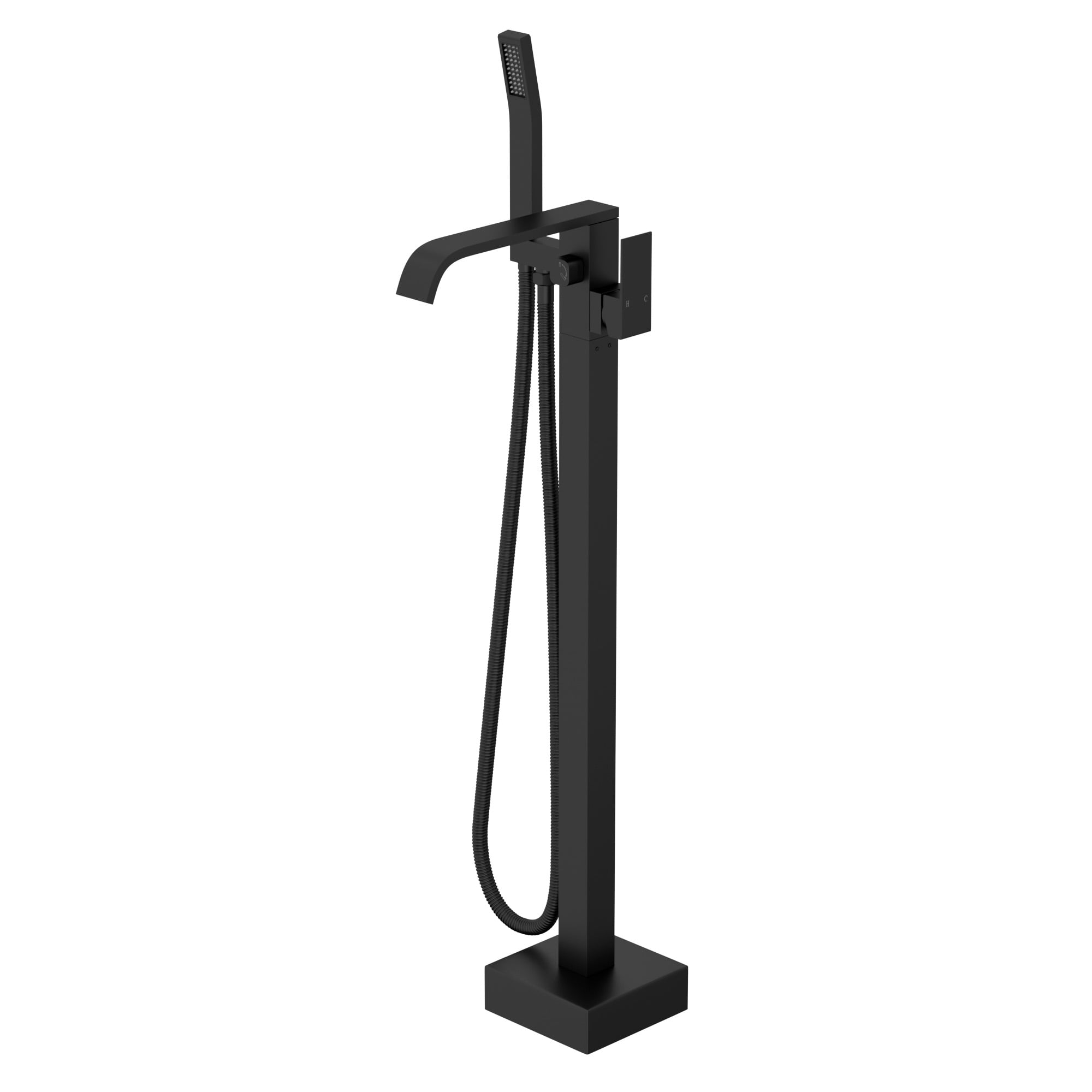 Matte Black Brass Floor-Mounted Freestanding Tub Filler