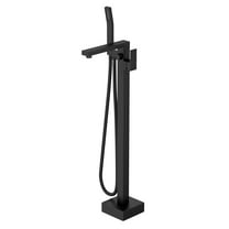 Logmey Matte Black Freestanding Bathtub Faucet Floor Mounted Single Handle with Handheld Shower