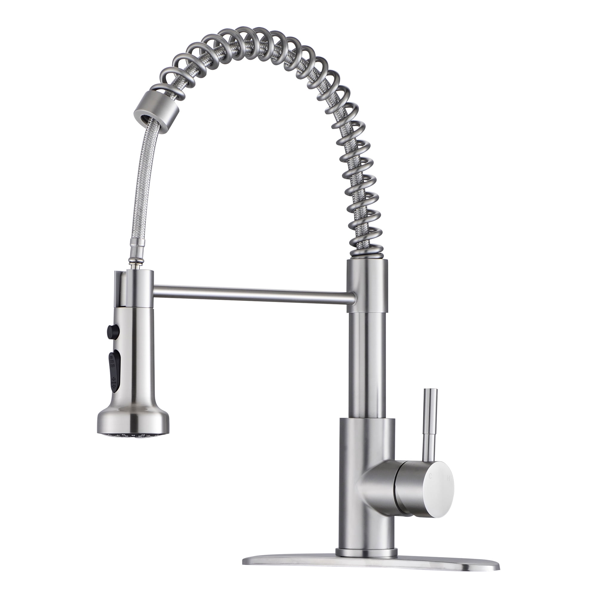 Logmey Put Down Kitchen Faucet High Arch 360° Rotation Single Handle Brushed Nickel Kitchen Sink Faucet with Deck