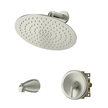 Logmey Shower Faucet with Tub Spout,Rough-in Valve Included with 10 inch Shower Head,Wall Mounted Rainfall Shower Combo Set, Brushed Nickel