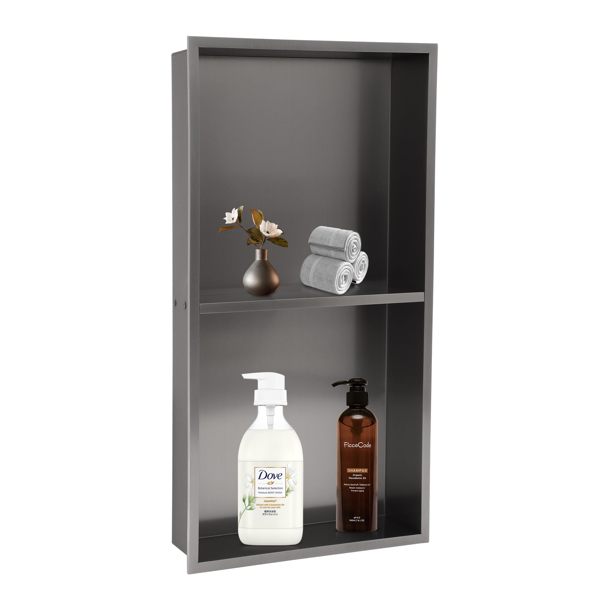 Logmey Shower Niche 12"x24" Stainless Steel Recessed Niche Double Shelf