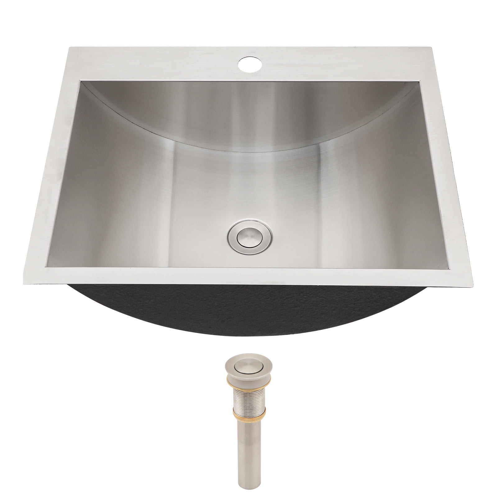 Logmey Stainless Steel Bathroom Sink Single Hole 21x17 Inch Drop-In Brushed Nickel Bathroom Vanity Basin with Pop-Up Drain