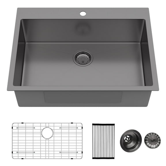 Logmey Stainless Steel Drop In Kitchen Sink 30x22 Inch Topmount Gunmetal Black Kitchen Sink