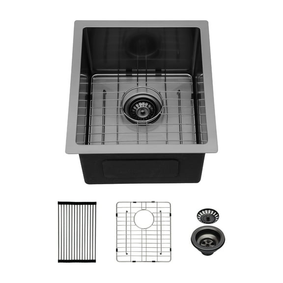 Logmey Stainless Steel Undermount Kitchen Bar Sink 15x17 Single Bowl Gunmetal Black Small Sink