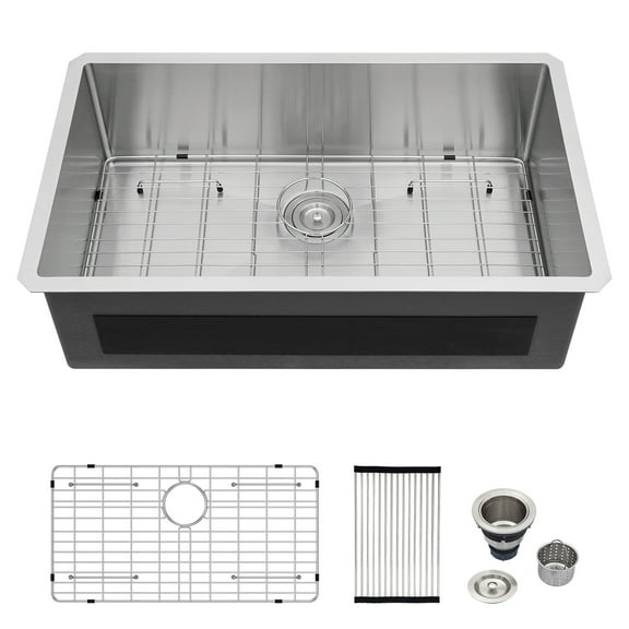 Logmey Stainless Steel Undermount Kitchen Sink 32x19 Single Bowl Brushed Nickel Sink