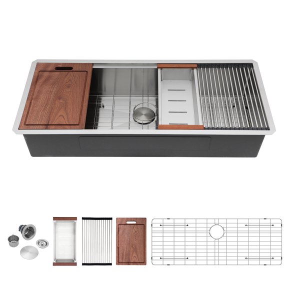 Logmey Stainless Steel Undermount Workstation Kitchen Sink 45x19 Inch Extended Length Single Bowl Sink