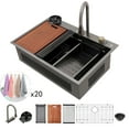 thumbnail image 1 of Logmey Stainless Steel Workstation Kitchen Sink 33x22 Drop In Topmount Kitchen Sink Gunmetal Black Watetfall Sink with Faucet Combo, Cup Washer, 1 of 11