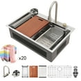 thumbnail image 1 of Logmey Stainless Steel Workstation Kitchen Sink 33x22 Drop In Topmount Kitchen Sink Watetfall Sink with Faucet Combo, Cup Washer, Gift, 1 of 11