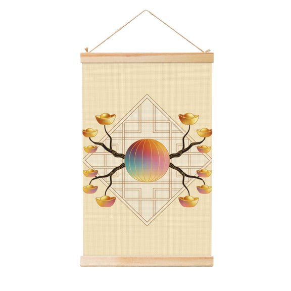 Logo-009 Wooden Shaft Hanging Poster, Multi-Size Wood Scroll Wall Art 100% Polyester Canvas Waterproof Dustproof Fade-Resistant with Hanging Kit for Home Office Decor