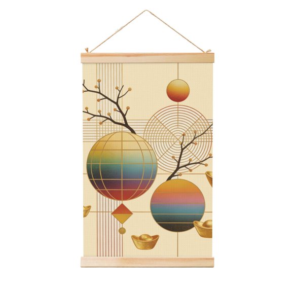 Logo-011 Wooden Shaft Hanging Poster, Multi-Size Wood Scroll Wall Art 100% Polyester Canvas Waterproof Dustproof Fade-Resistant with Hanging Kit for Home Office Decor