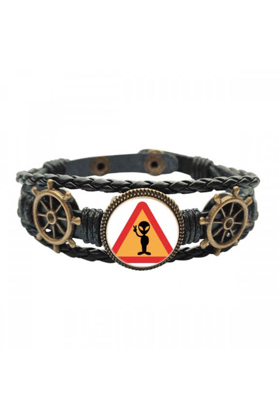 Logo Aliens Art Deco Fashion Leather Braided Ocean Bracelet Wristband