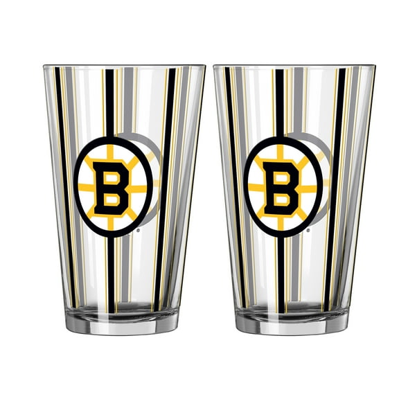 Logo Brands Boston Bruins Two-Piece 16oz. Striped Pint Glass Set