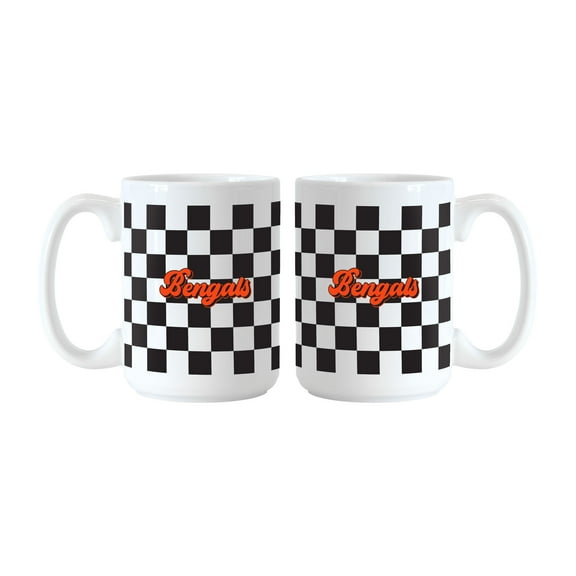 Logo Brands Cincinnati Bengals 2-Pack 15oz. Checkered Wordmark Mug Set