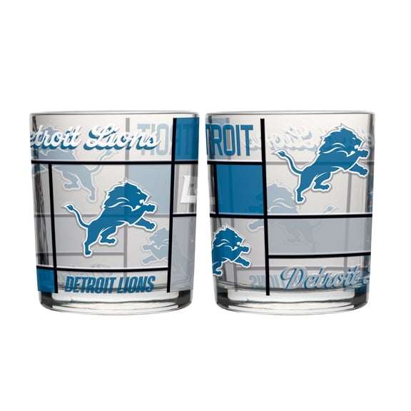 Logo Brands Detroit Lions 12oz. Quilted Stained Two-Pack Rocks Glass Set