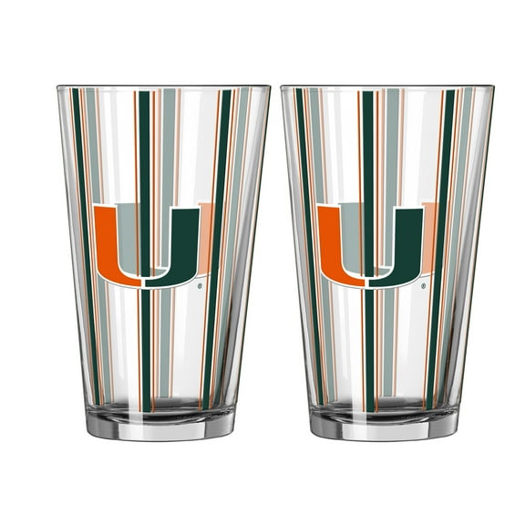 Logo Brands Miami Hurricanes Two-Piece 16oz. Striped Pint Glass Set