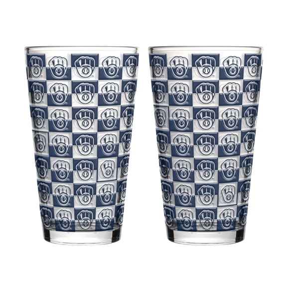 Logo Brands Milwaukee Brewers Two-Pack Gridiron Stained 16oz. Pint Glass Set