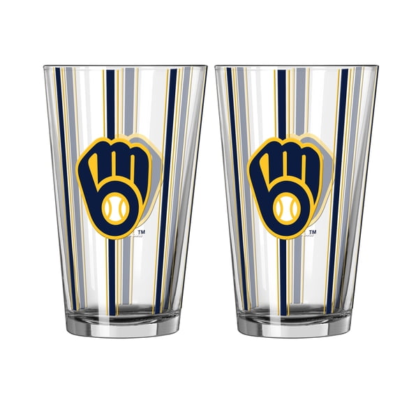 Logo Brands Milwaukee Brewers Two-Piece 16oz. Striped Pint Glass Set