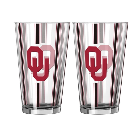 Logo Brands Oklahoma Sooners Two-Piece 16oz. Striped Pint Glass Set