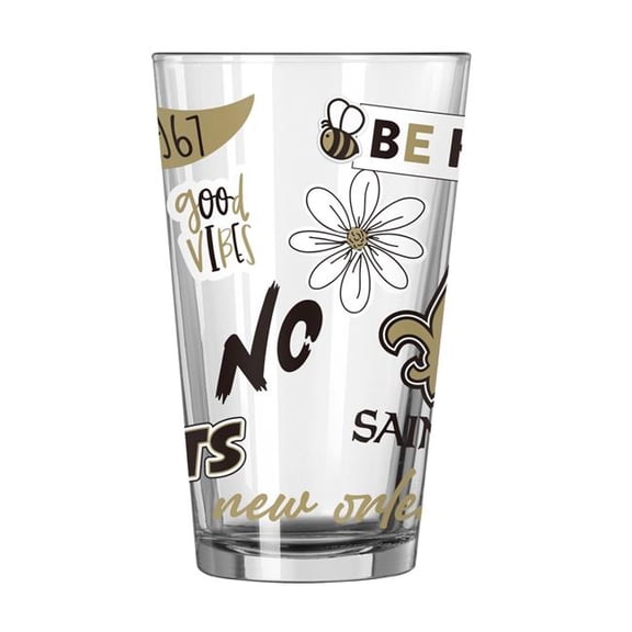 Logo Brands 620-G16P-63 Orleans Saints 16 oz Native Pint Glass