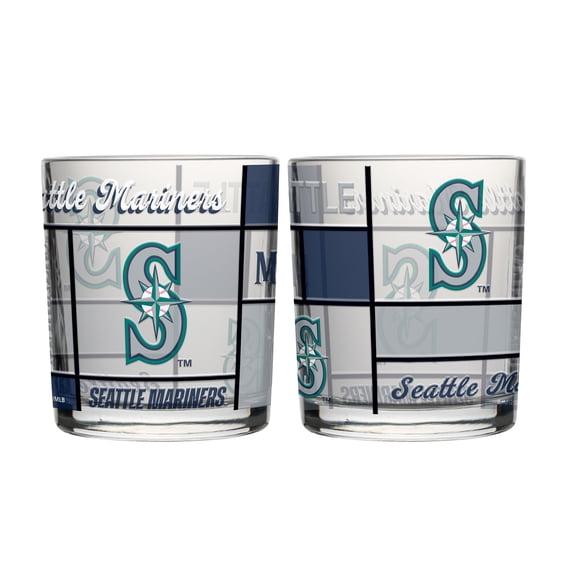 Logo Brands Seattle Mariners 12oz. Quilted Stained Two-Pack Rocks Glass Set