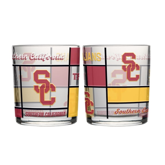 Logo Brands USC Trojans 12oz. Quilted Stained Two-Pack Rocks Glass Set