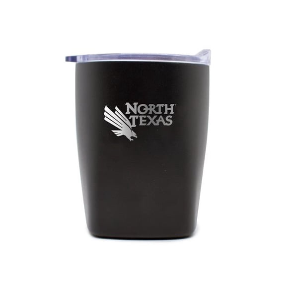 Logo Brands 187-S14PR-BLK-9 University of North Texas 10 oz Black Etch Powdercoat Rocks Tumbler