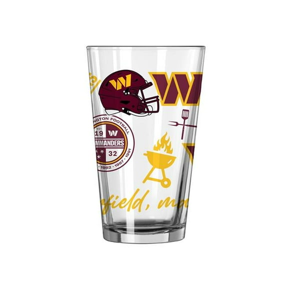 Logo Brands 632-G16P-63 Washington Commanders 16 oz Native Pint Glass