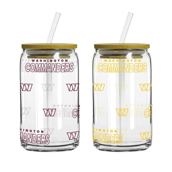 Logo Brands Washington Commanders 16oz. Step And Repeat Glass Can with Lid & Straw 2-Pack
