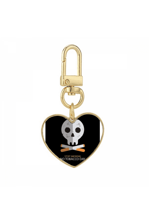 Logo Cartoon l Stop Smoking Gold Heart Keychain Metal Keyring Holder