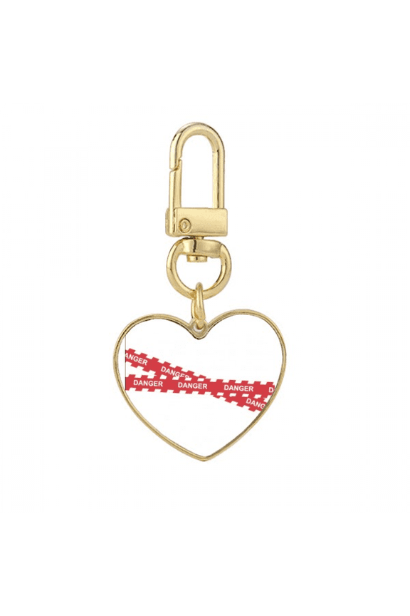 Logo Danger Line Art Deco Fashion Gold Heart Keychain Metal Keyring Holder