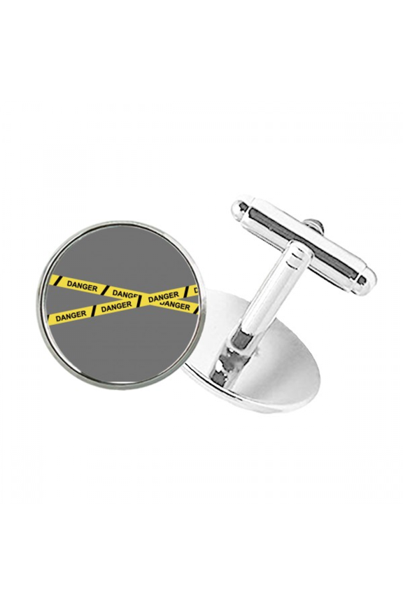 Logo Danger Line Round Button Cuff Clip Stud Cufflinks