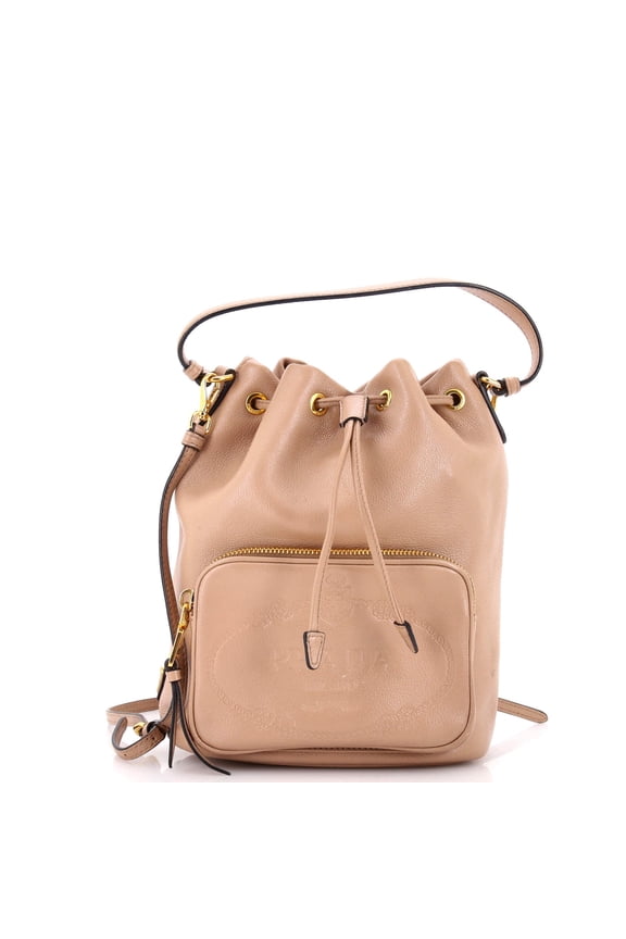 Logo Drawstring Bucket Bag Glace Calf Small By Rebag