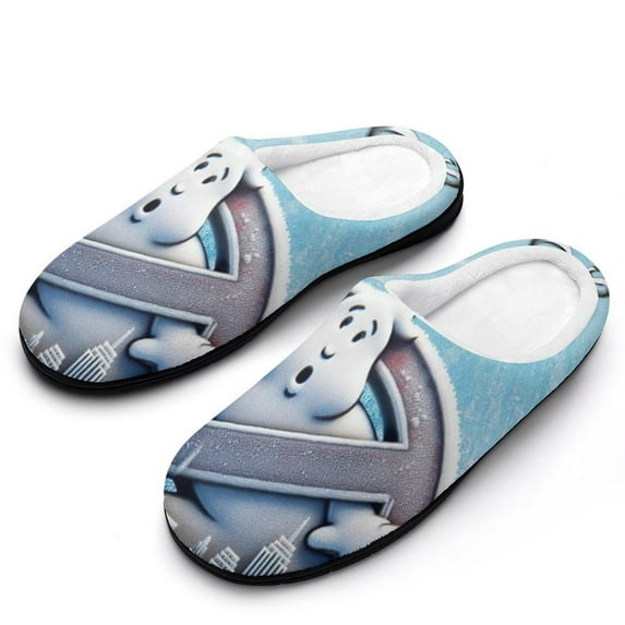 Logo Ghostbusters Frozen Empire Fuzzy Cotton Slippers For Mens Winter Cotton Lightweight Anti-slip Rubber Sole Slippers House Open Back Slippers Closed Toe Slippers