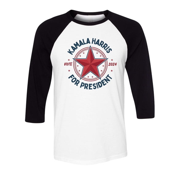 Logo Kamala Harris 2024 Three-Quarter Raglan Sleeve Baseball Shirt Unisex Small White/Black