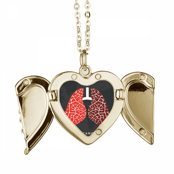Logo Lung Pattern World Cancer Day Folded Wings Peach Heart Pendant Necklace