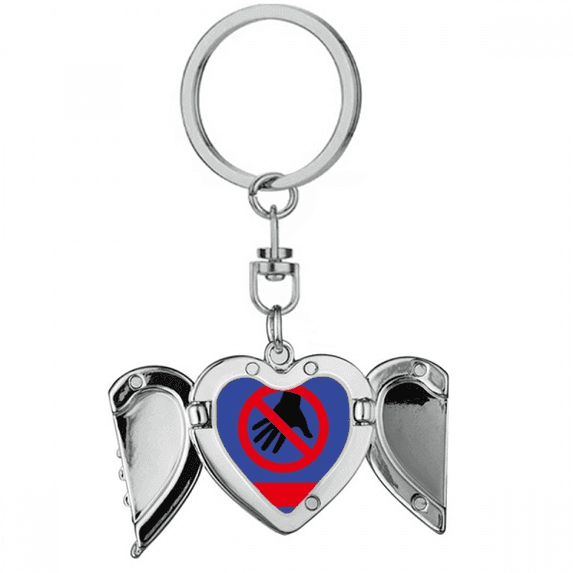 Logo No Touching Art Deco Fashion Heart Angel Wing Key Chain Holder