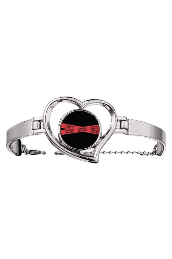 Logo Red Danger Line Keep Out Bracelet Heart Jewelry Wire Bangle