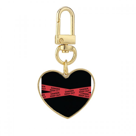 Logo Red Danger Line Keep Out Gold Heart Keychain Metal Keyring Holder
