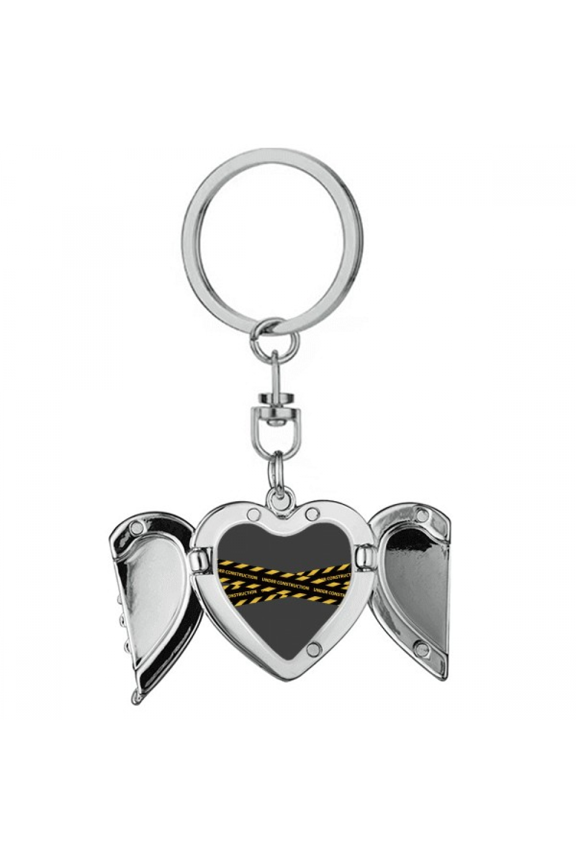 Logo Site Construction Warning Heart Angel Wing Key Chain Holder