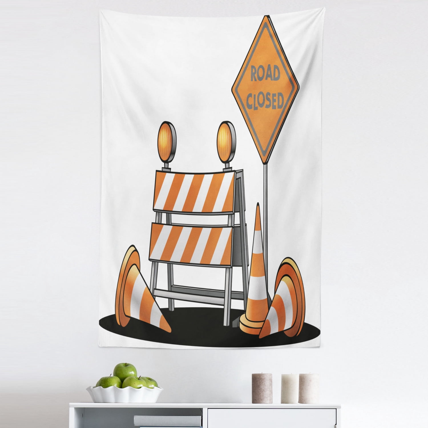 Logo Tapestry, Road Closed Sign with Traffic Warning with Blocker Stop ...