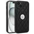 thumbnail image 1 of Logo View Design Compatible with iPhone 15 Phone Case Luxury Diamond Plaid PU Leather Vintage Slim Non-Slip Soft Grip Shockproof Anti-fall Heavy Duty Protective Case Cover,Black, 1 of 7