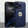 thumbnail image 1 of Logo View for iPhone 14 Pro Max Case, Slim Premium Vegan Faux Leather Classic Luxury Elegant Thin Cover, Shockproof Full Protection - 6.7 inch (Blue), 1 of 10