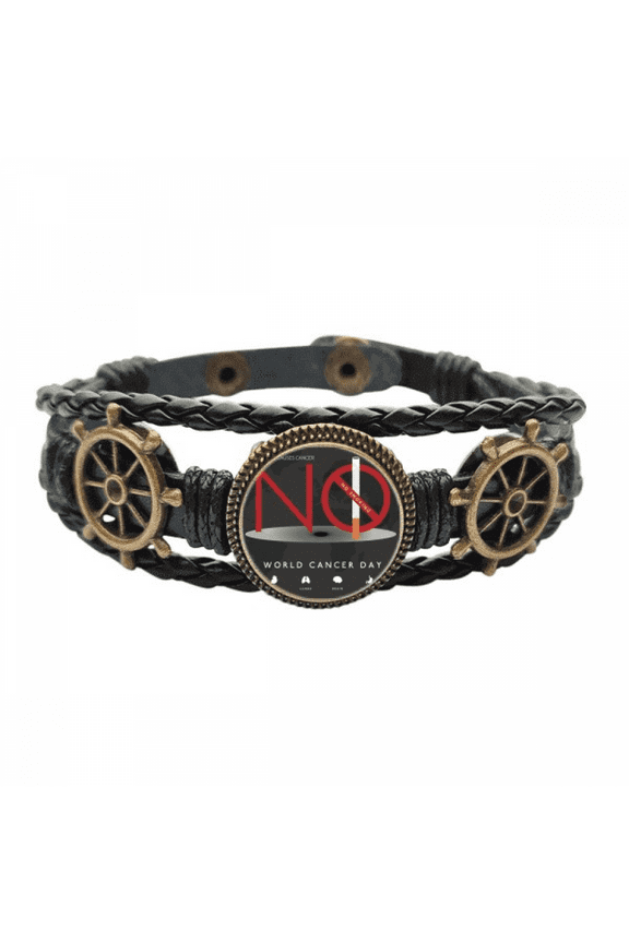 Logo World Cancer Day No Smoking Leather Braided Ocean Bracelet Wristband