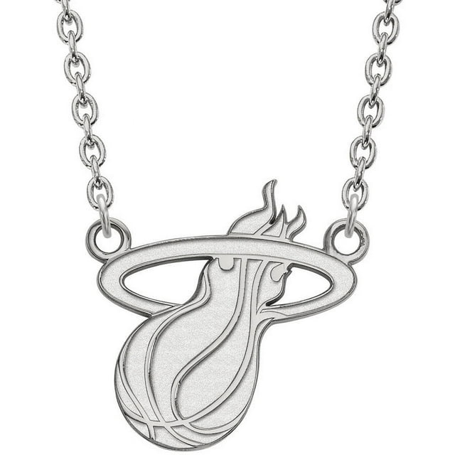LogoArt 10 Karat White Gold NBA Miami Heat Large Pendant with Necklace