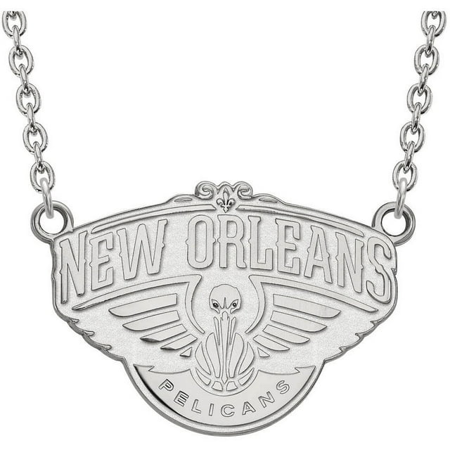 LogoArt 10 Karat White Gold NBA New Orleans Pelicans Pendant with Necklace